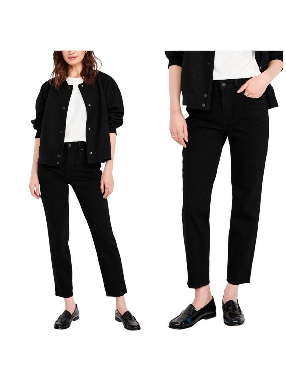 Old Navy High-Waisted OG Straight Ankle Jeans Petite in Stretch Black Denim